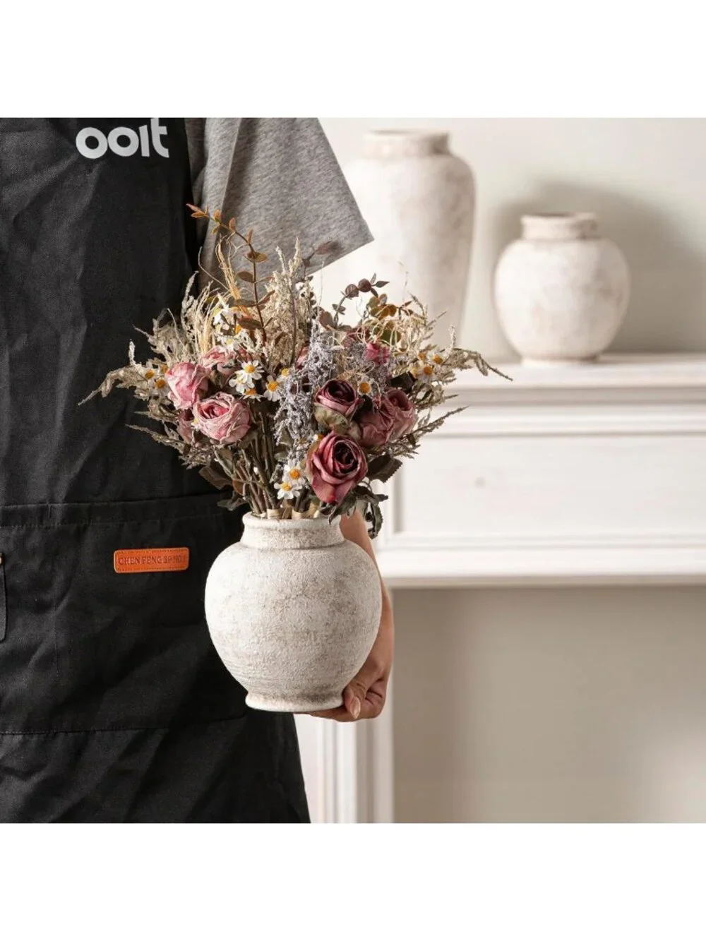 Rustic Ceramic Flower Vase - Small Decorative Pot for Home Decor & Table